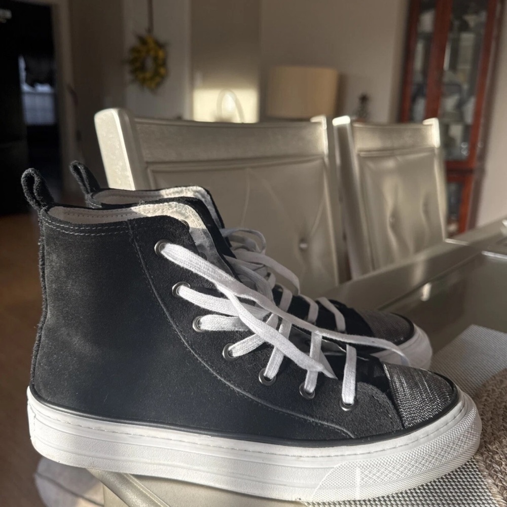 Black  suede High-Top Sneakers , Brunello Cuccineli, Monili beads on the front